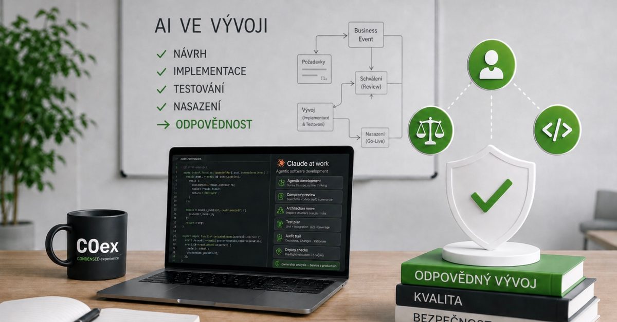 AI zlevňuje výrobu kódu. <strong>Odpovědnost za software</strong> zůstává na firmě